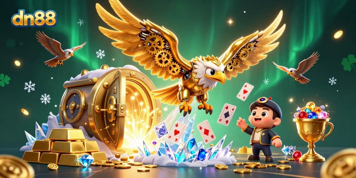 Experience exciting gameplay at dn88 with a dazzling golden eagle amidst vibrant casino elements.