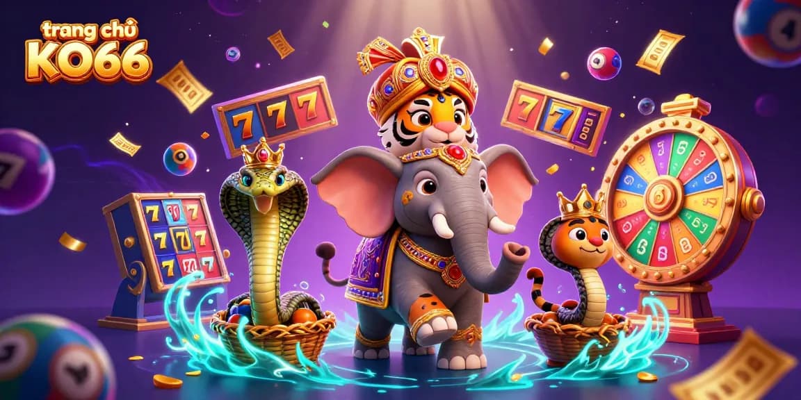 Experience excitement at trang chủ KO66 with dynamic slot reels, lucky symbols, and vibrant casino elements.