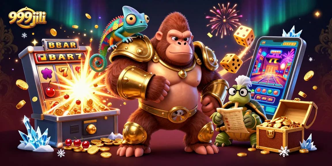 Experience exciting wins at 999jili with colorful 3D characters and dynamic casino games illustration.