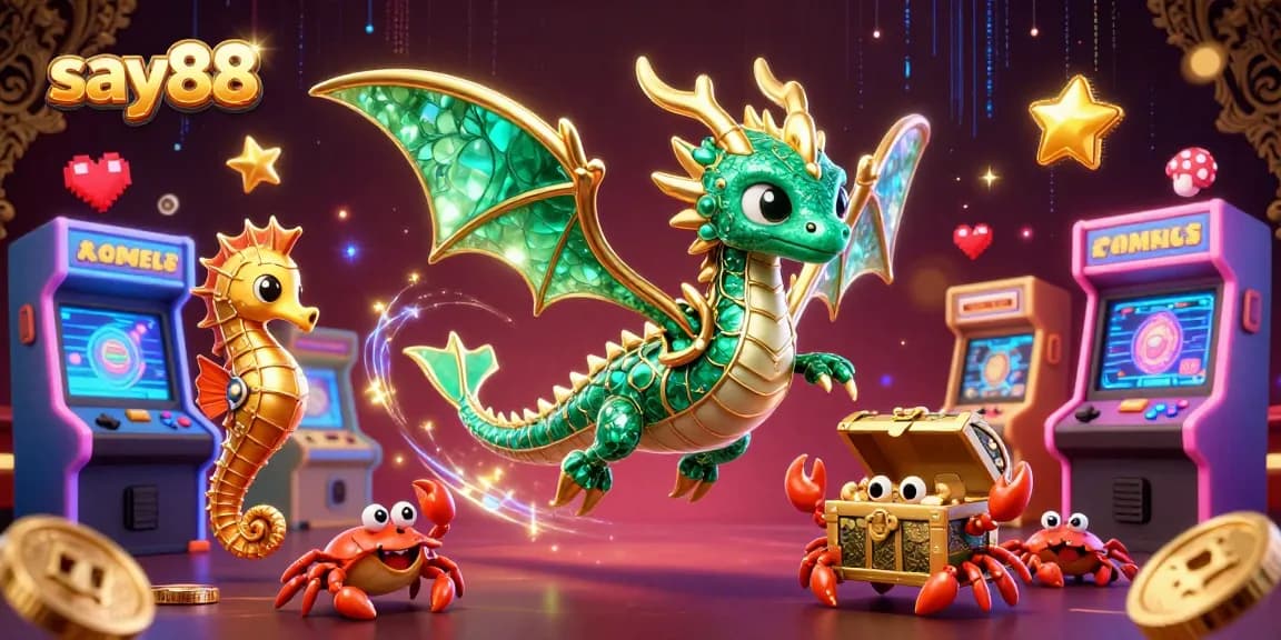 Spin and win at say88 with vibrant 3D casino game elements and a sea dragon theme.