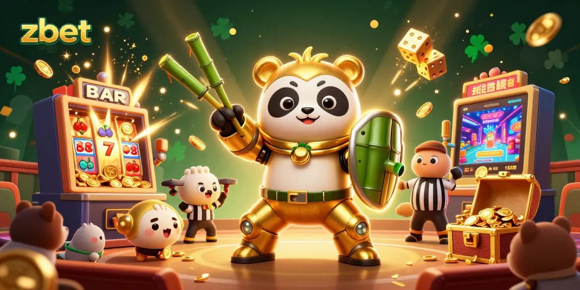 Experience the thrilling adventure of zbet with a mech-suit panda in a vibrant casino scene.