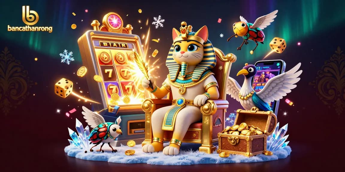 Experience bancathanrong with a pharaoh cat amidst a jackpot explosion in a dazzling casino scene.
