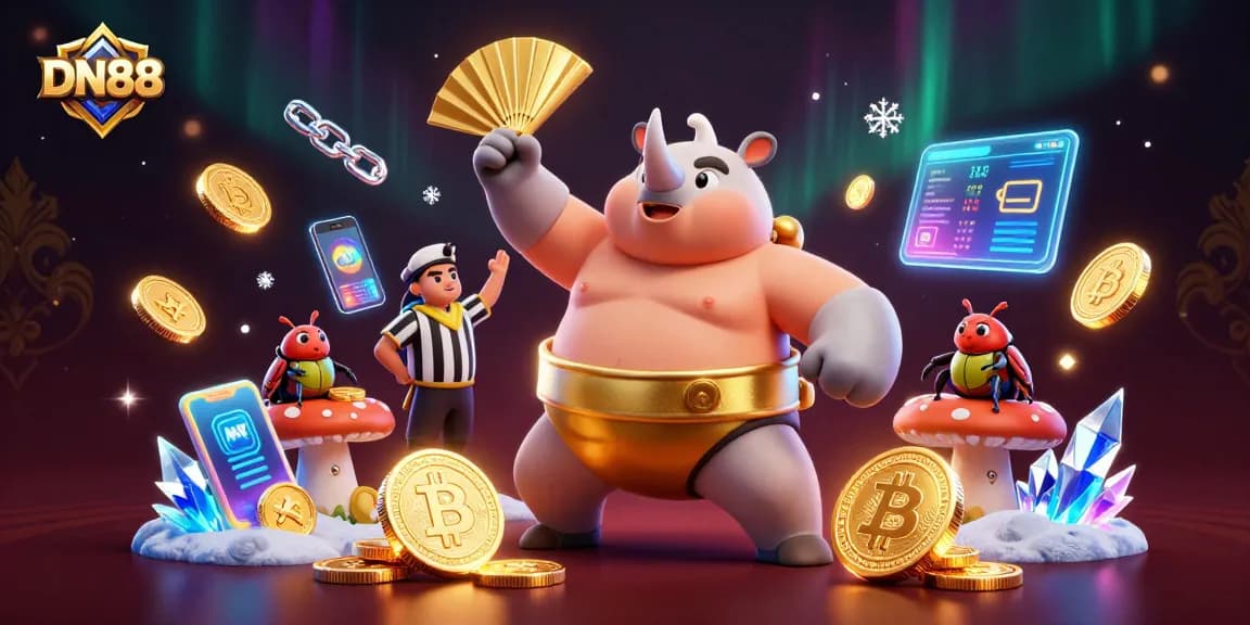Engage in action at DN88 with vibrant gaming elements, as a beetle champion triumphs amidst coins.