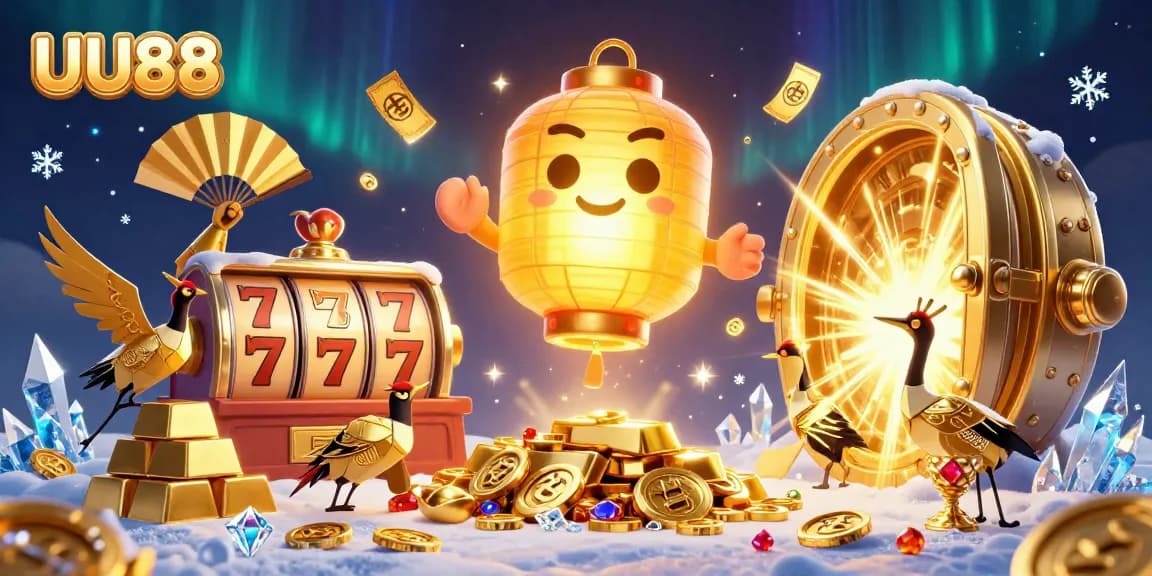 Win big with UU88 at this magical casino showcasing vibrant characters and golden treasures.