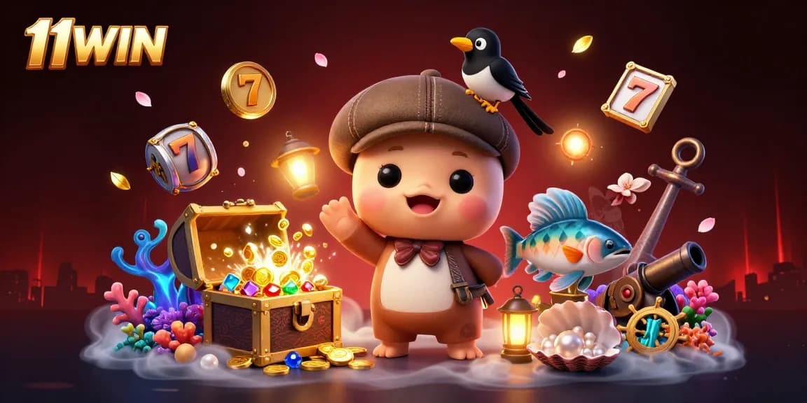 Engage in fun with 11WIN while playing slots, surrounded by charming characters in a vibrant underwater scene.