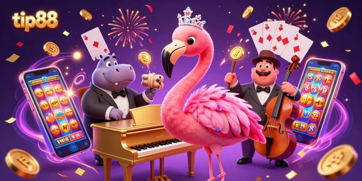 Experience the thrill of tip88 with vibrant casino elements and a lively performance by animated characters.