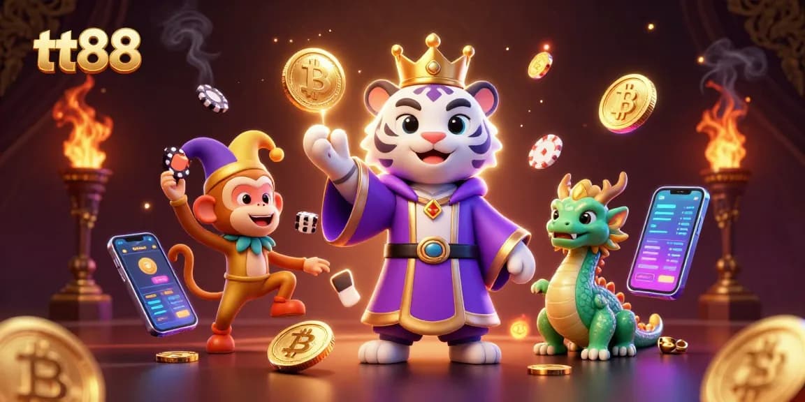 Transform your gaming experience at tt88 with an enchanting 3D illustration showcasing an elegant tiger and lively characters.