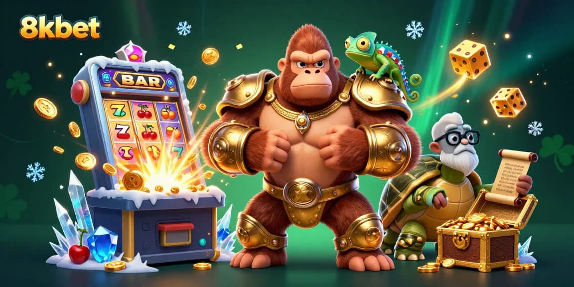 8xbet players engaging with a vibrant casino scene featuring dynamic characters and exciting slot game elements.