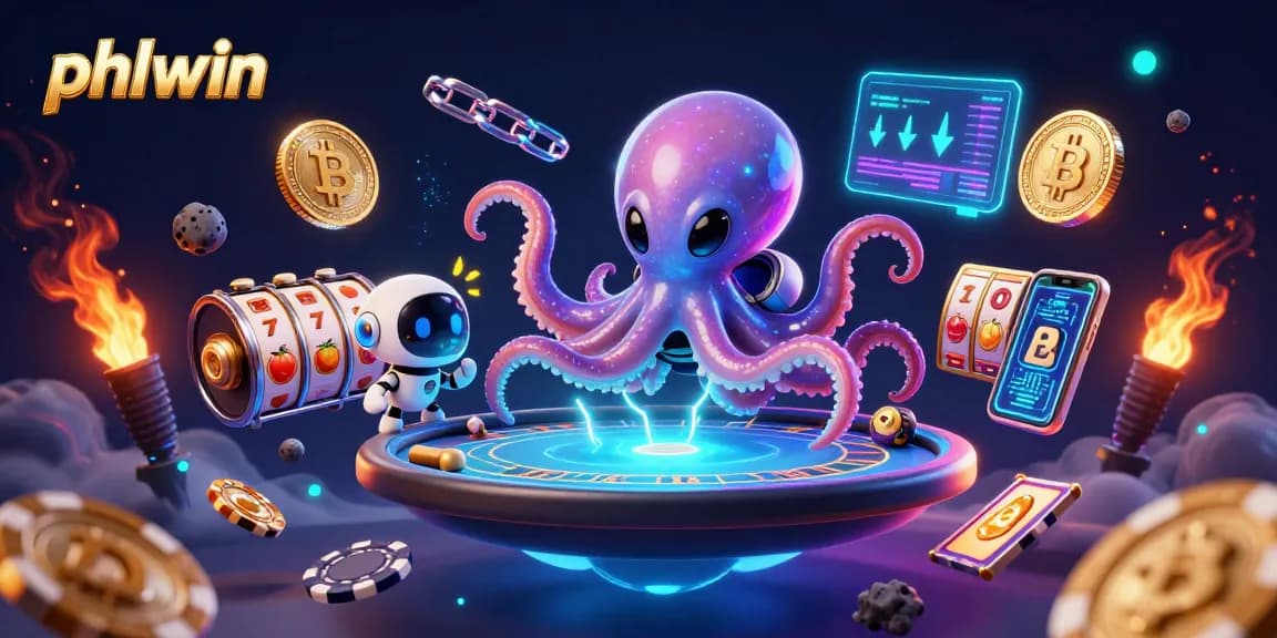 Experience thrilling gaming at phlwin where an alien octopus operates a glamorous poker table.