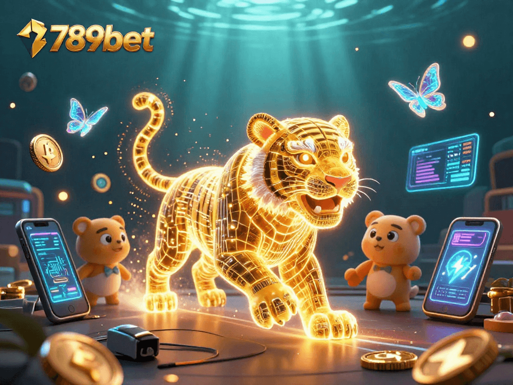 Engage with the immersive 789bet digital casino landscape, featuring a golden tiger and crypto elements.