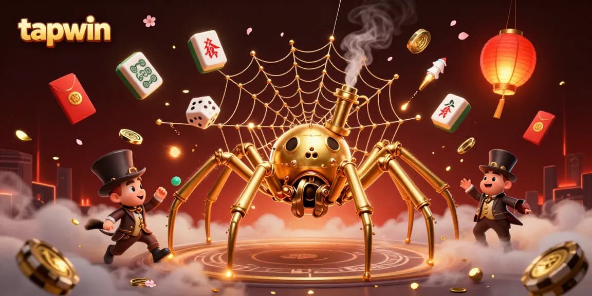 Win exciting bonuses with tapwin, as the golden spider catches unlucky dice amidst 3D gambling elements.