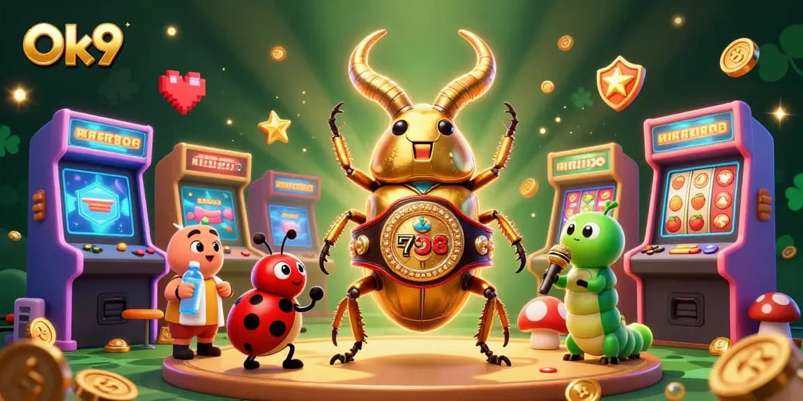 Engage in thrilling casino action with Ok9, featuring a golden stag beetle betting on luck.