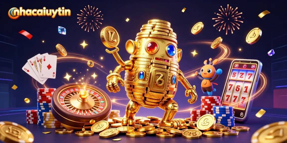 spin the reels for massive wins with nhacaiuytin gaming options featuring a golden golem and vibrant casino elements
