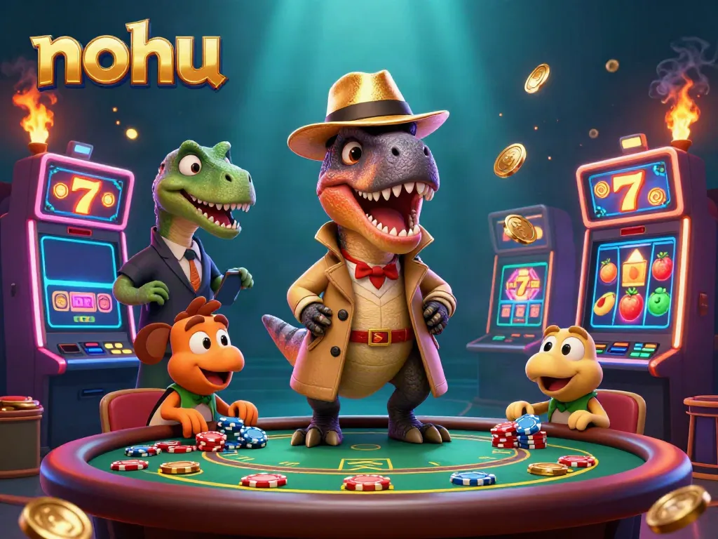 Experience thrilling gameplay at nohu with cartoon dinosaurs spinning slots and winning jackpots.