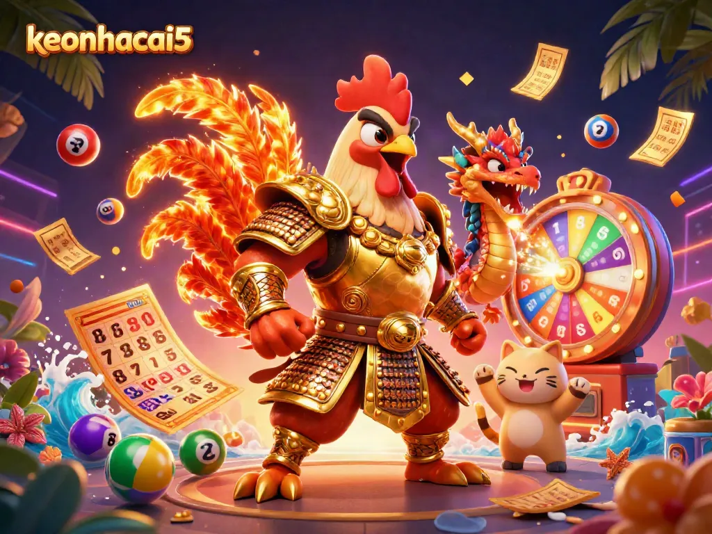 Bet on keonhacai5 with vibrant lottery elements and exciting colorful energy.