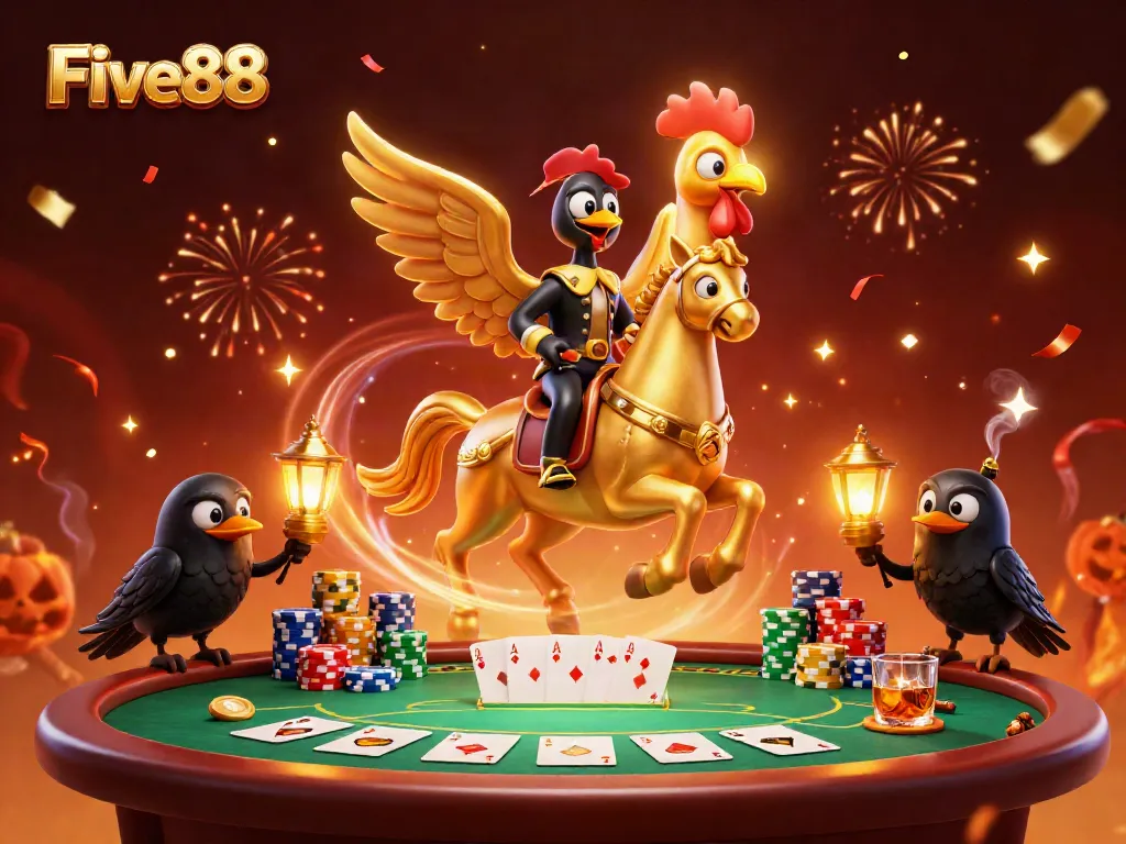 Experience the vibrant excitement of Five88 with unique characters in a dynamic casino scene.