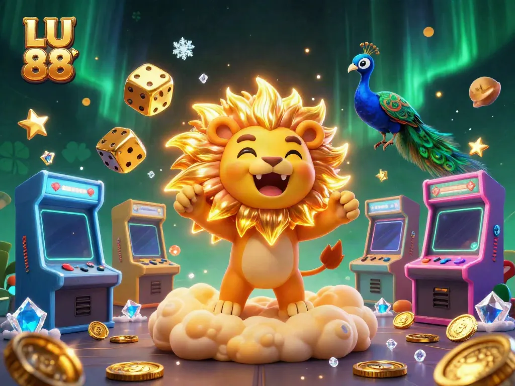 Experience the excitement of LU 88 with a vibrant 3D casino illustration showcasing interactive game elements.