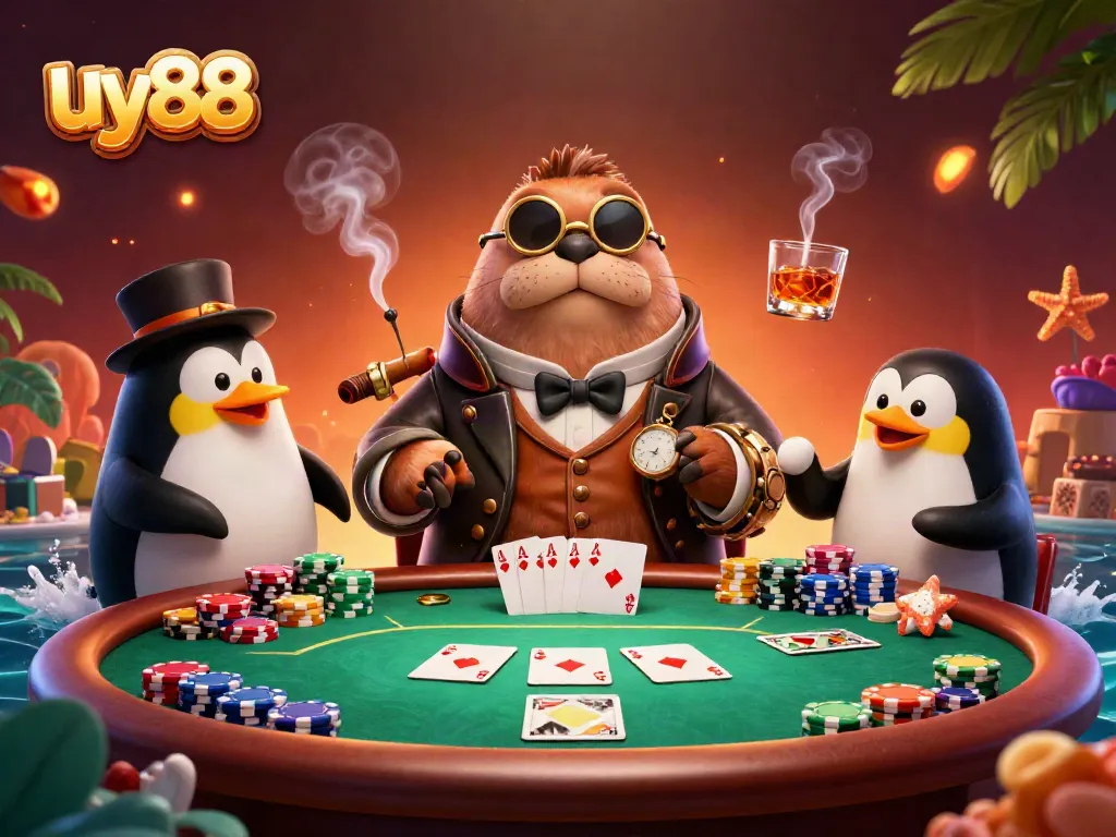 Experience exciting poker action at uy88 with a jolly walrus and friends!