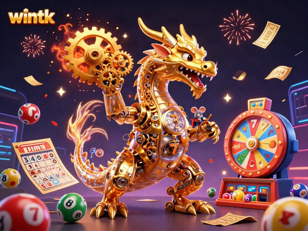 Join the excitement at Wintk with vibrant casino elements and a golden dragon illustration.
