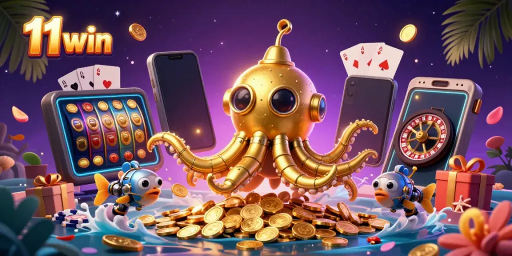 Engage with 11 win on an exciting journey of gaming with vibrant slot visuals and golden treasures.