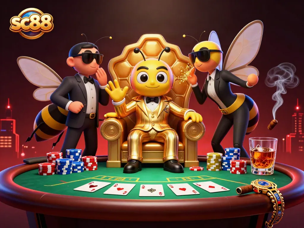 Experience sc88 poker action with bumblebee boss in a vibrant casino scene.