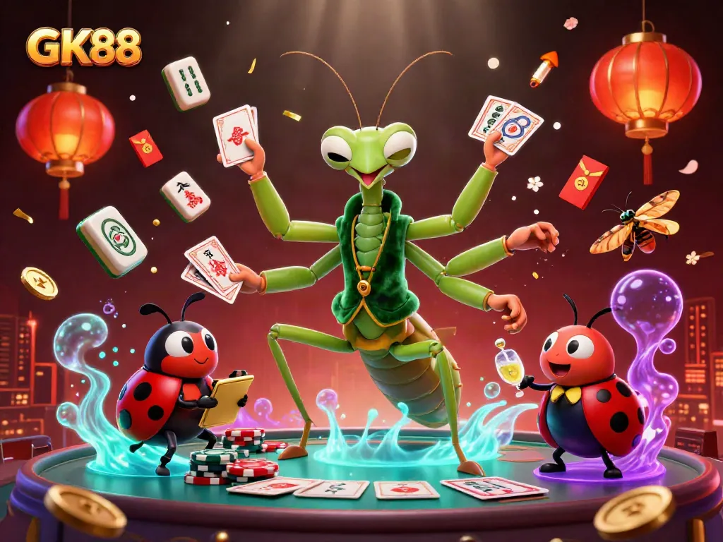 GK88 casino players enjoy a lively game scene with various gambling elements mixing fun and excitement.