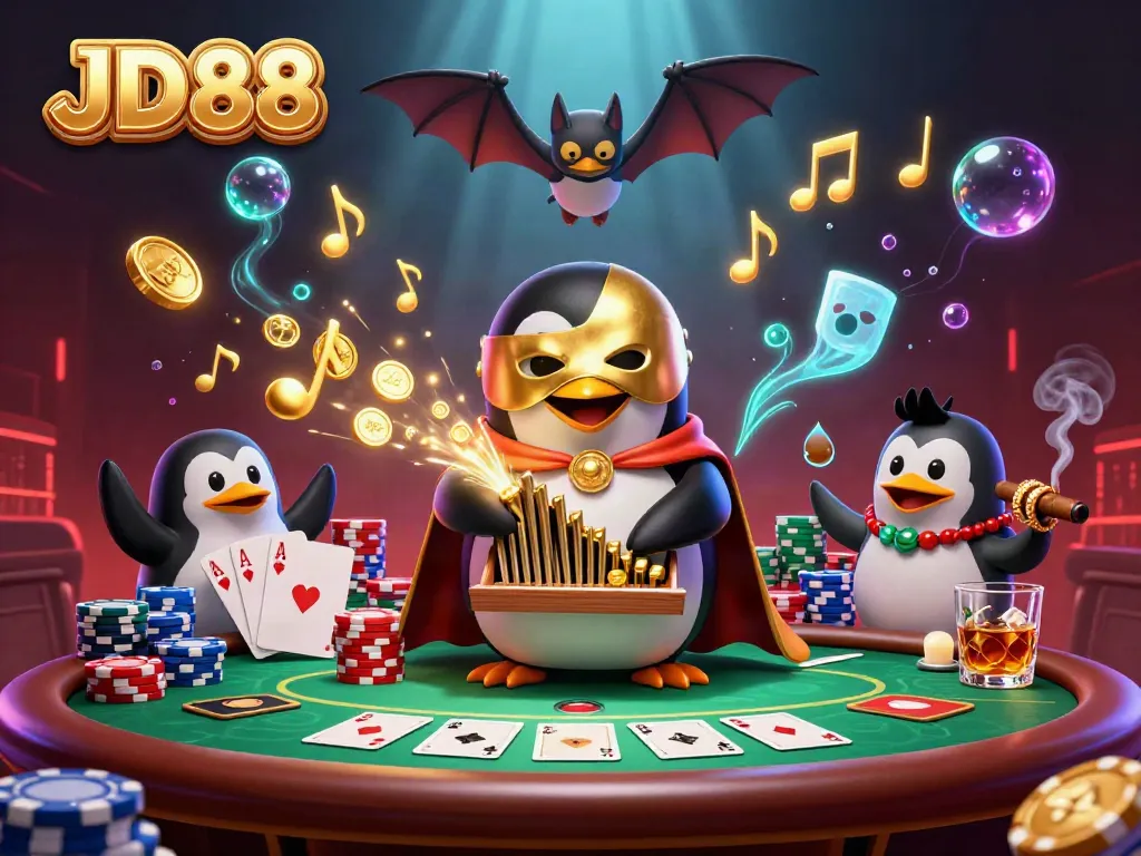 JD88 offers thrilling poker action in a vibrant, dynamic casino scene filled with exciting game elements.