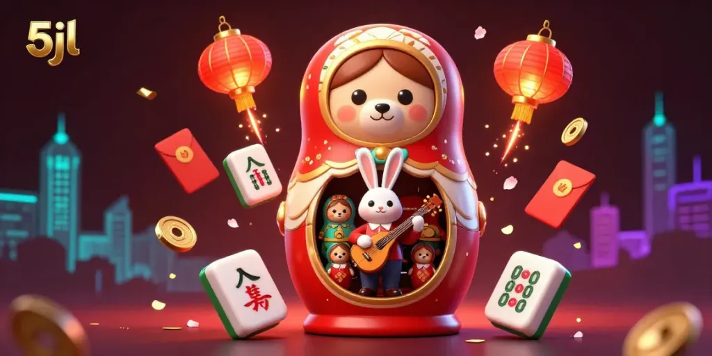 Engage with the dynamic 5jl casino scene featuring playful bears and festive elements.