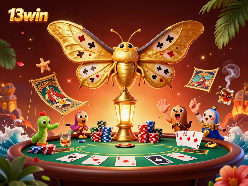 Experience thrilling gameplay with 13win, featuring a majestic moth showcasing casino elements.