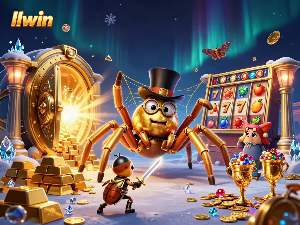 llwin casino features a vibrant scene with golden treasures, engaging characters, and dynamic winning action