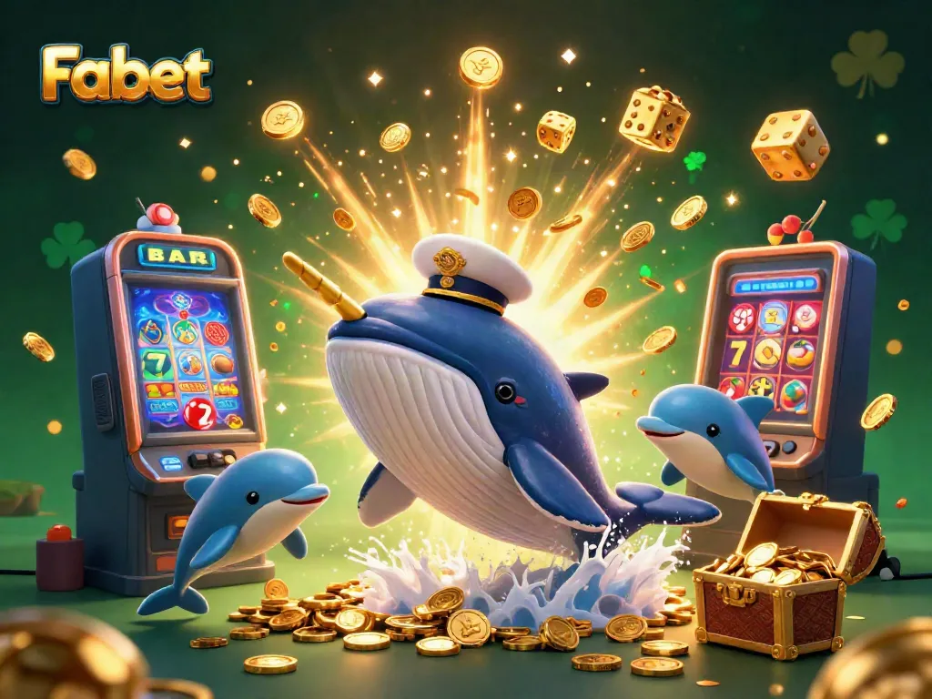 Playful dolphins and a giant whale celebrate wins at Fabet's vibrant casino.