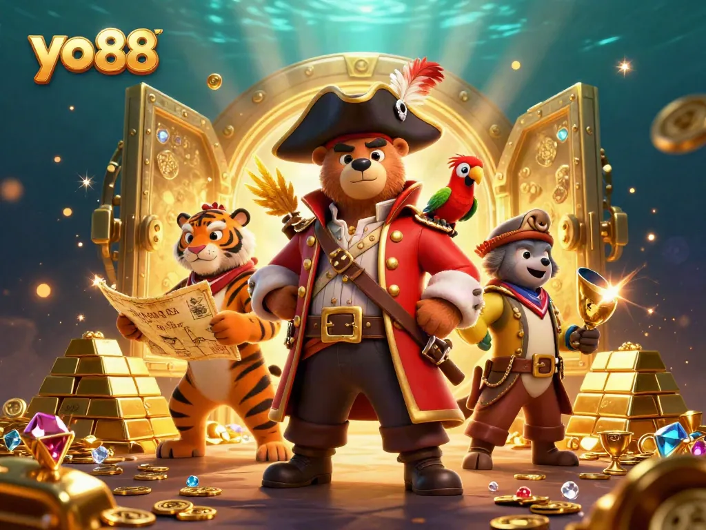 Experience the excitement of yo 88 with a playful pirate captain bear, fierce tiger, and golden treasures.