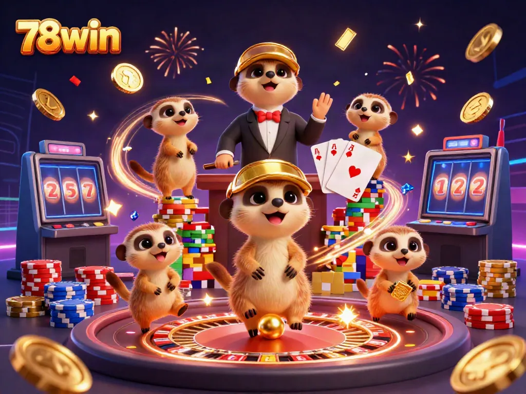 Experience the thrill of 78win with playful meerkats running a vibrant casino operation.