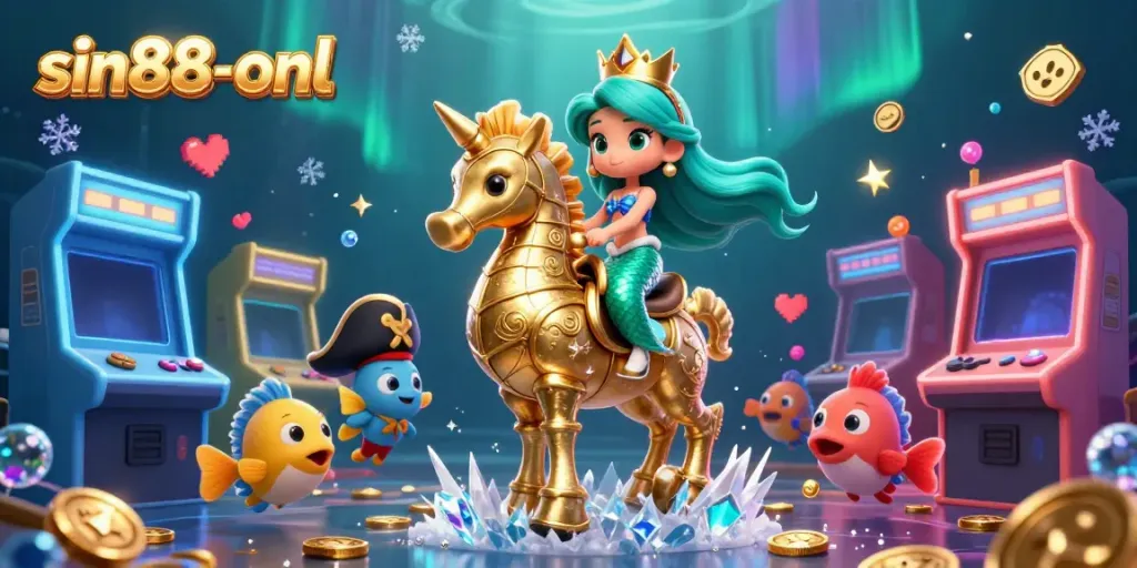 Experience the excitement of sin88-onl with a vibrant underwater casino scene featuring a mermaid, seahorse, and colorful gaming elements.
