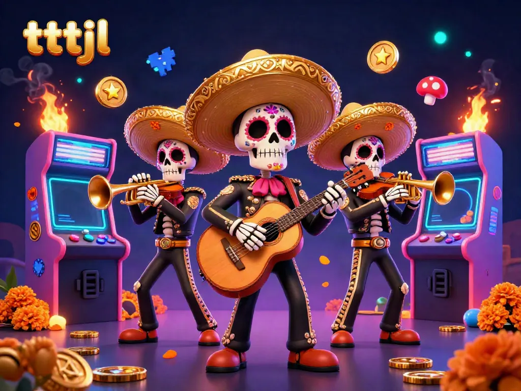 Experience thrilling adventures with tttjl featuring skeletal mariachi musicians in a vibrant casino setting.