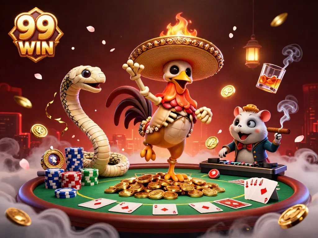 Experience high stakes with an exhilarating scene from 99 WIN, showcasing dynamic characters and poker elements.