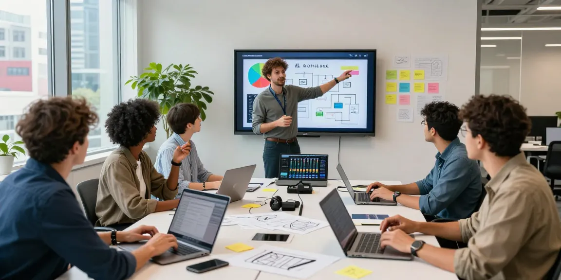 Collaboration on a mix board in a creative workspace, showcasing vibrant team dynamics and innovative brainstorming.