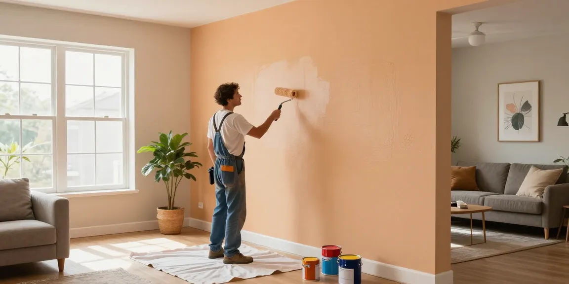 Lincoln painter applying finishing touches in a beautifully decorated living room.