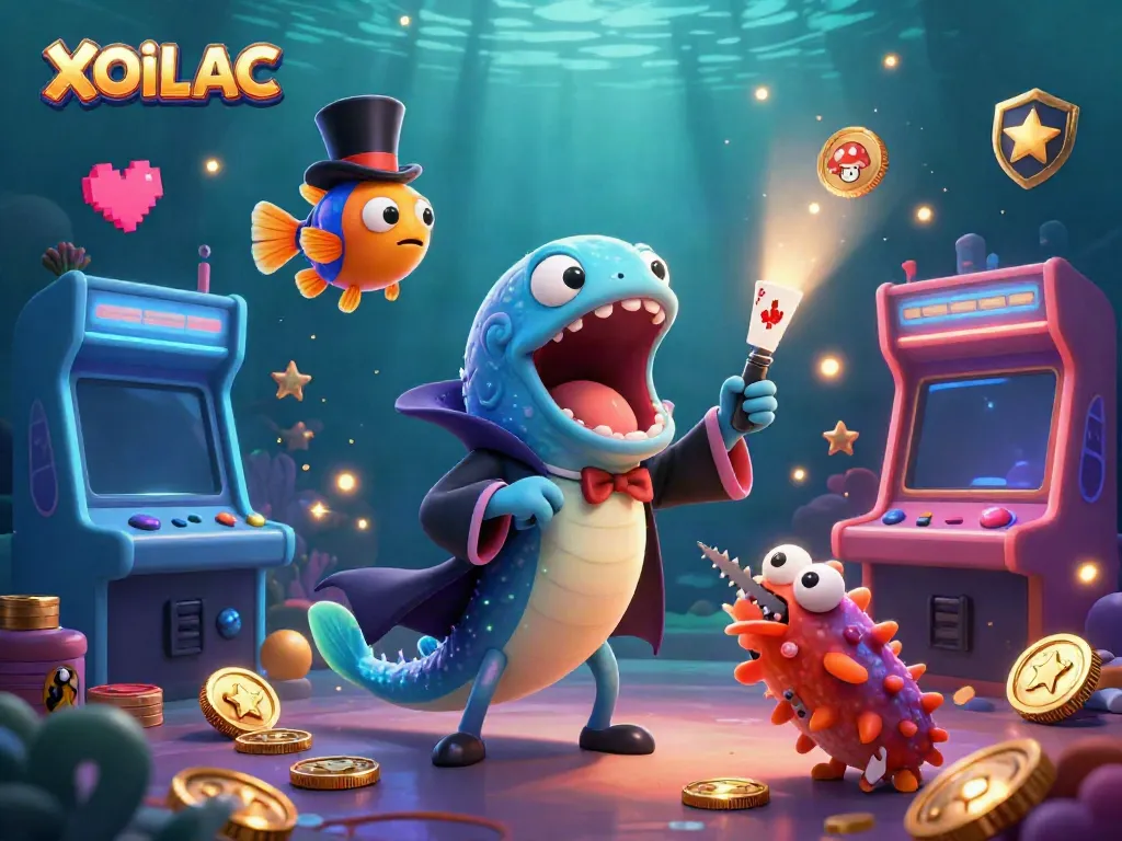 Play magical card tricks with XOILAC's colorful gaming characters in a dazzling underwater scene.