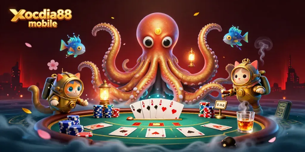 Engage in thrilling gameplay with the immersive xocdia88 mobile experience featuring a whimsical kraken and vibrant casino elements.
