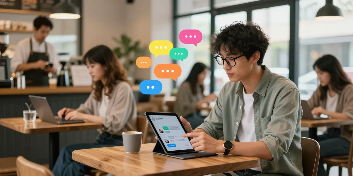Engaging in hot chat ai conversations in a lively digital café