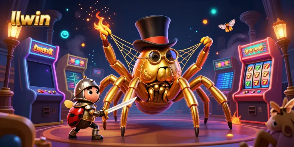 Experience thrilling gameplay with llwin, featuring a golden tarantula and vibrant casino elements.