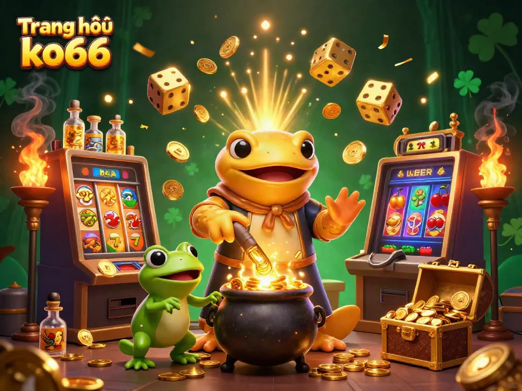 Experience the thrill of gaming at Trang chủ ko66 with a golden salamander alchemist, jackpot wins, and vibrant casino elements.