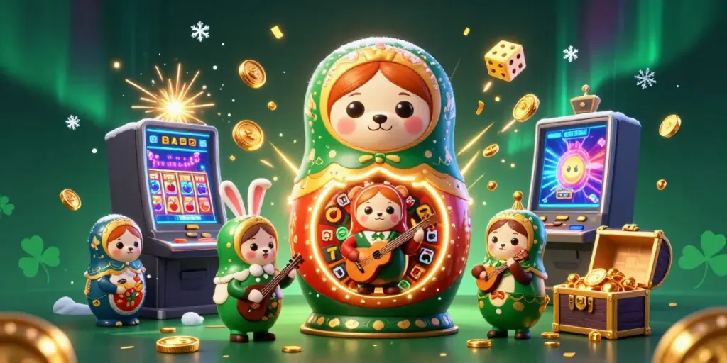Engage with TN88 in a lively casino scene with cartoon bears, jackpots, and festive elements.