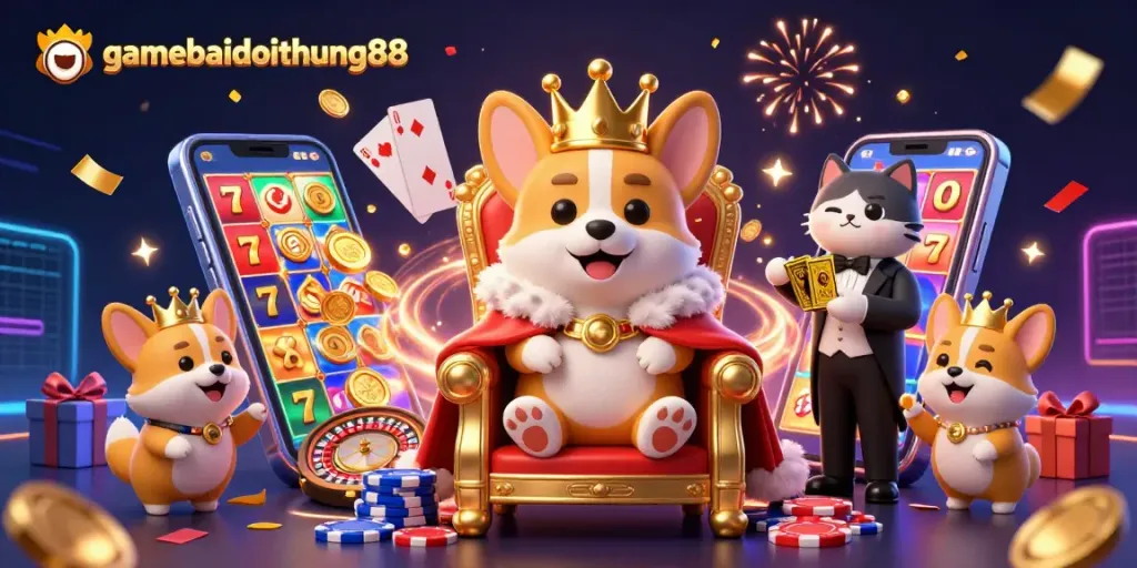 Experience thrilling gameplay with gamebaidoithuong88, featuring a corgi king and exciting casino elements