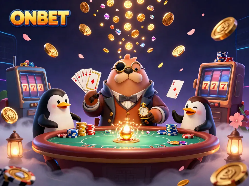 Join the jolly walrus and friends at ONBET's underwater poker table, surrounded by golden coins.