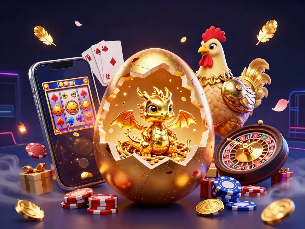 Experience thrilling slots at ufabets365 with a golden dragon amidst poker chips and coins.