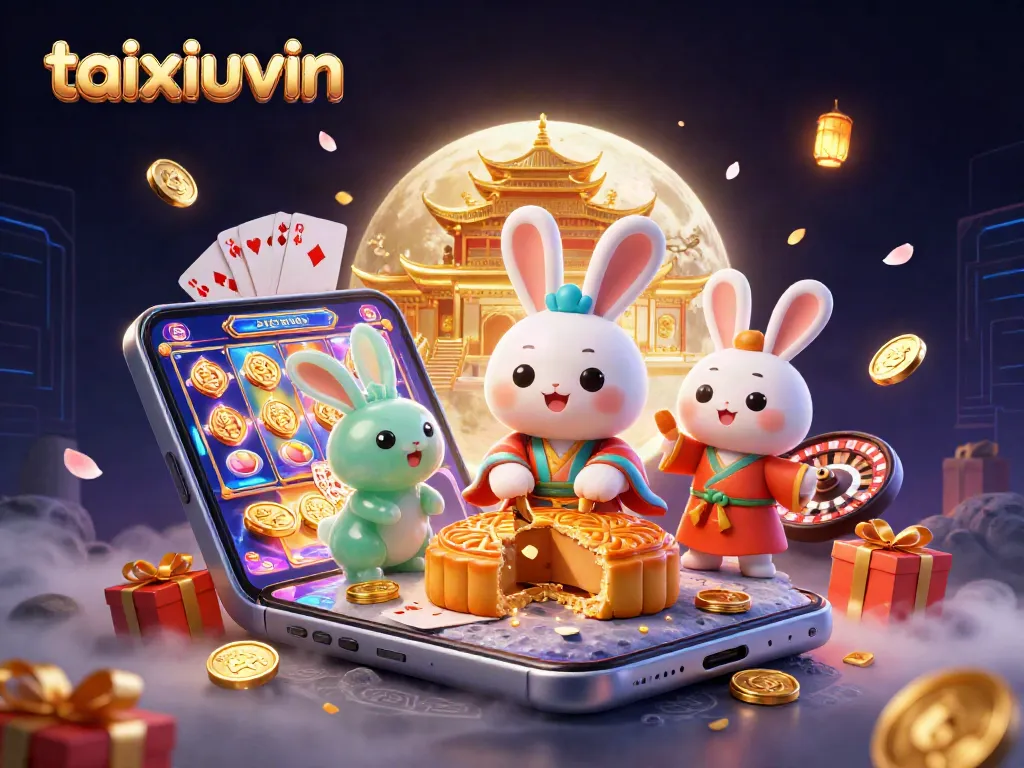Experience taixiuvin's vibrant casino world with the moon rabbit and golden mooncakes