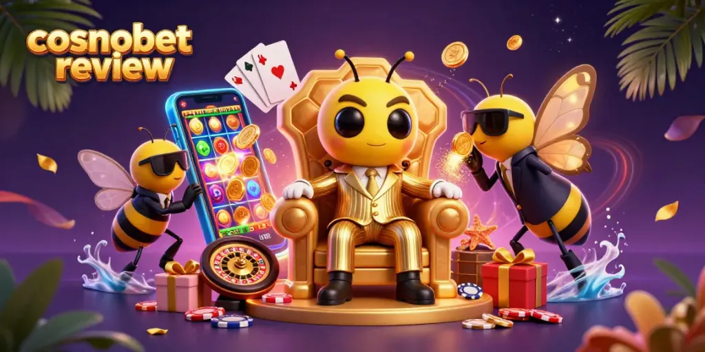 Experience this exciting cosmobet review illustration showcasing the vibrant world of casino gaming with dynamic elements.