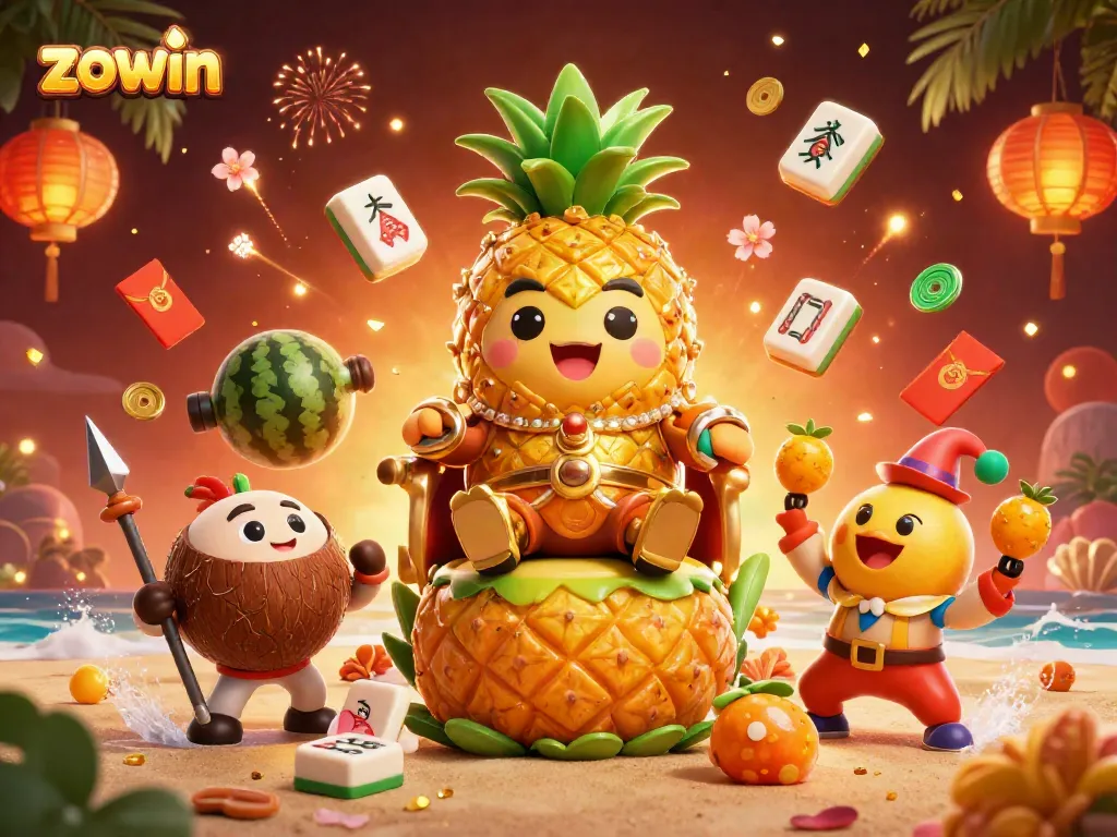 Experience the excitement of Zowin with a vibrant casino scene featuring a golden pineapple king.